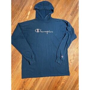 Vintage Teal Champion Long Hooded Sweatshirt Size 2XL 90s USA Made Embroidered